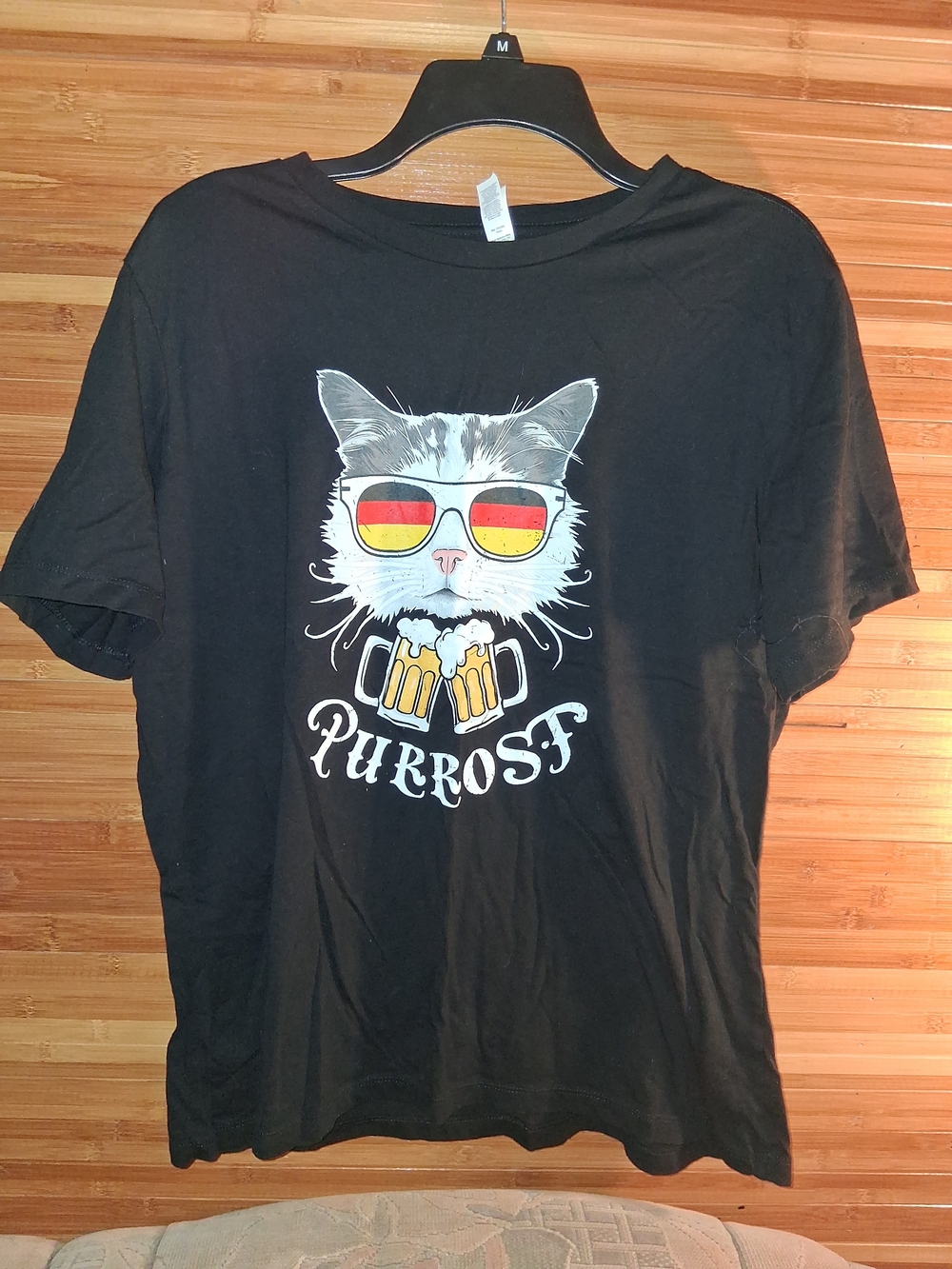 Bella Canvas Black Tee with Cat Sunglasses & Beer Graphic